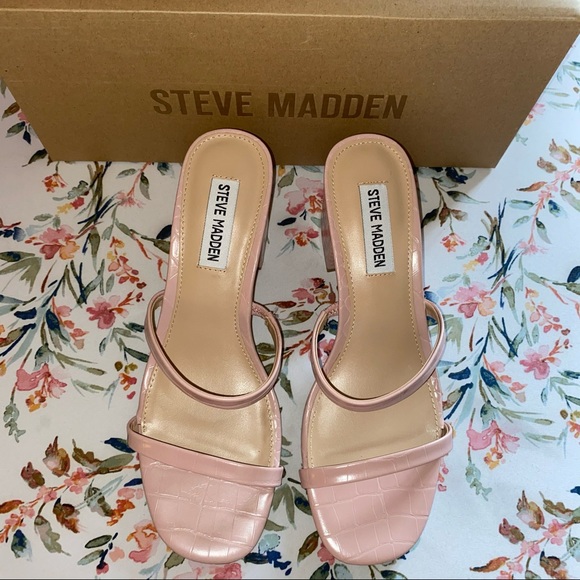 NWOT STEVE MADDEN Issy Block Heel Slide Sandal Pink - Picture 4 of 9
